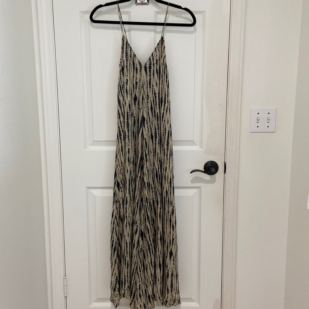 Zara Tan and Navy Tie Dye Midi- Maxi Dress XS-S NWT